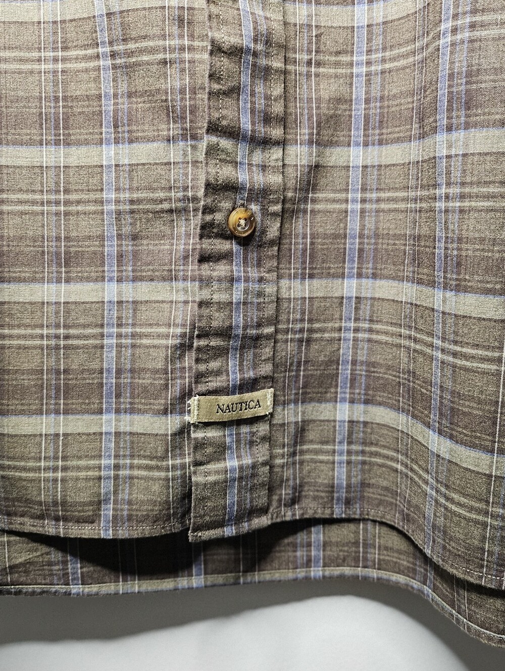Nautica Cotton Poplin Plaid Button Down Shirt Brown Blue 2X Relaxed Fit Casual - Picture 7 of 14